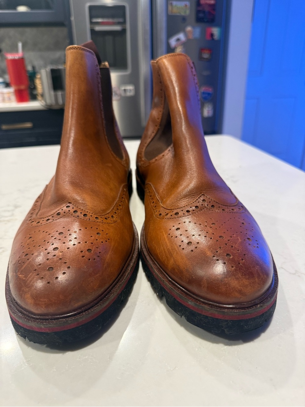 Men's Brown Leather Wingtip Chelsea Boots